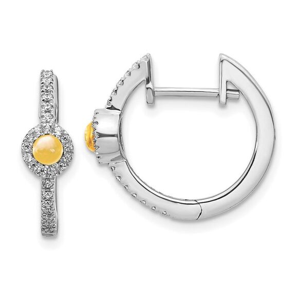 14k White Gold Diamond & Cabochon Citrine Earrings